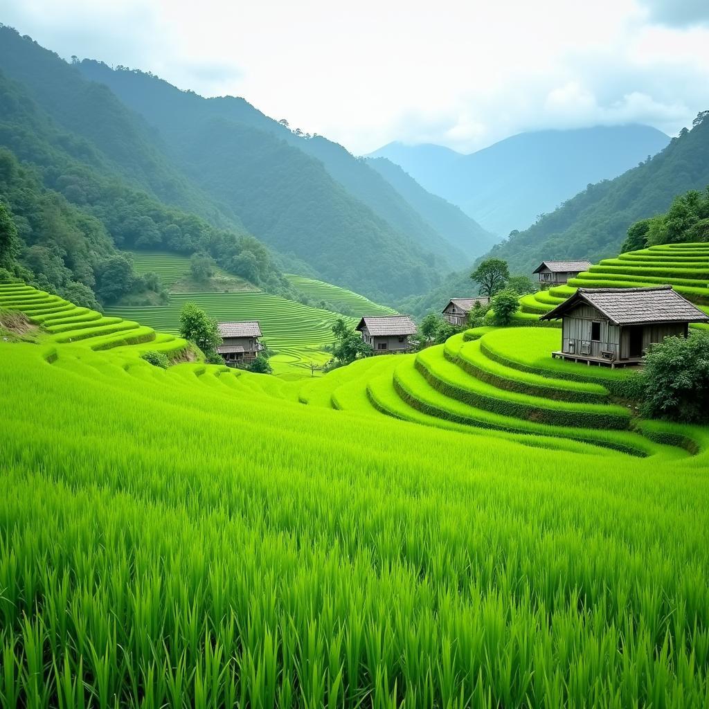Hình ảnh ruộng bậc thang xanh mướt tại Xã Xuân Ái Tỉnh Lào Cai bình yên