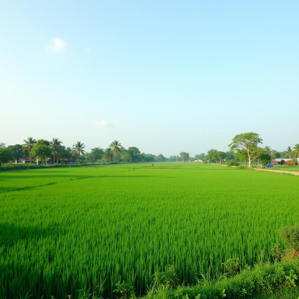 Cảnh quan xanh mát, yên bình của cánh đồng lúa/vườn cây tại Xã Thái Mỹ, Củ Chi.