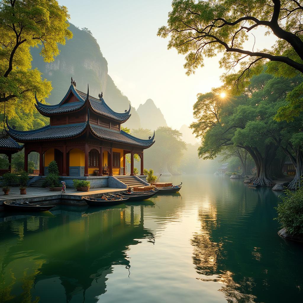 Toàn cảnh vẻ đẹp cổ kính và thanh bình của đền Đa Hòa tại Tiên Lữ, tỉnh Hưng Yên, một di tích lịch sử nổi tiếng
