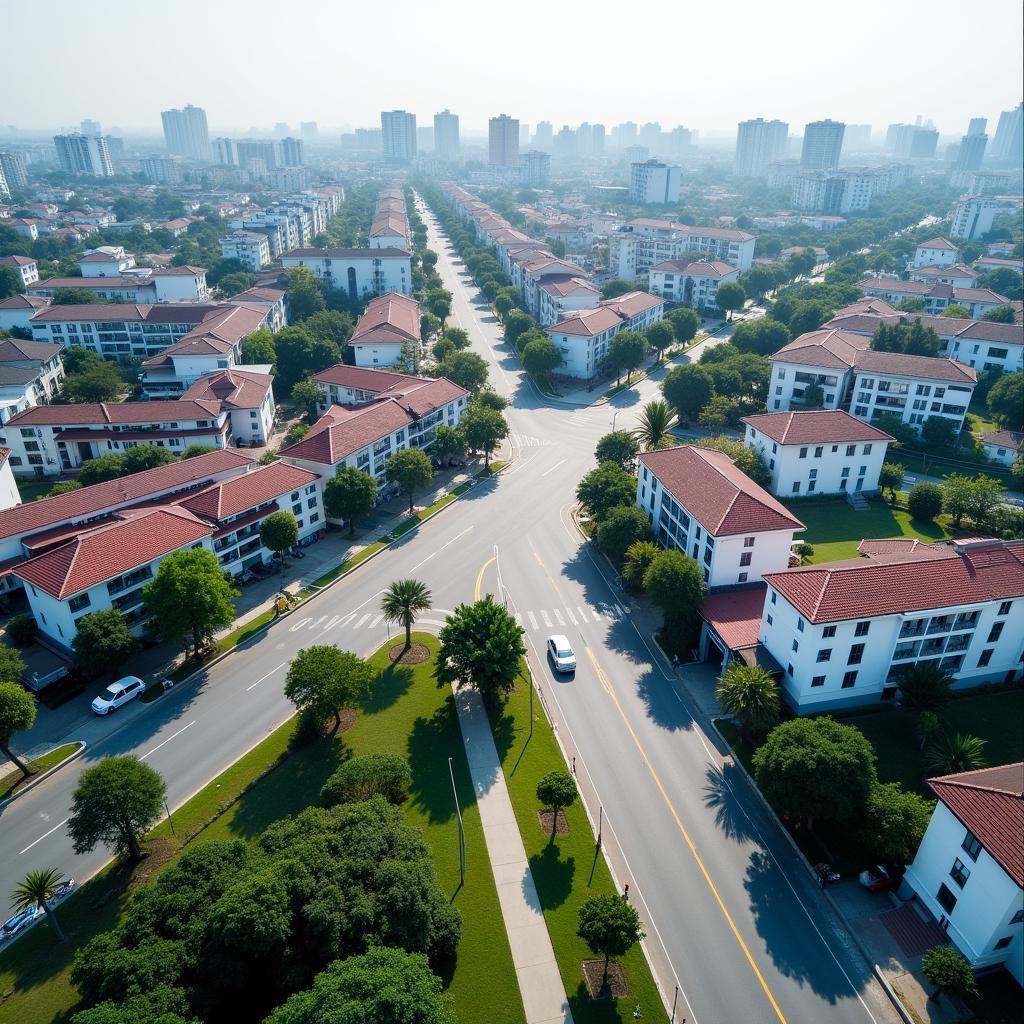 Một góc nhìn toàn cảnh về cảnh quan đô thị tại Phường Bà Rịa, Thành phố Bà Rịa, Tỉnh Bà Rịa - Vũng Tàu với các tòa nhà và đường phố sạch đẹp, phản ánh sự phát triển đô thị.