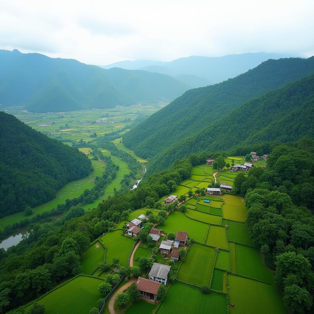 Canh quan doi nui hung vi tai Xa Binh An, Tinh Tuyen Quang voi thung lung xanh muot.