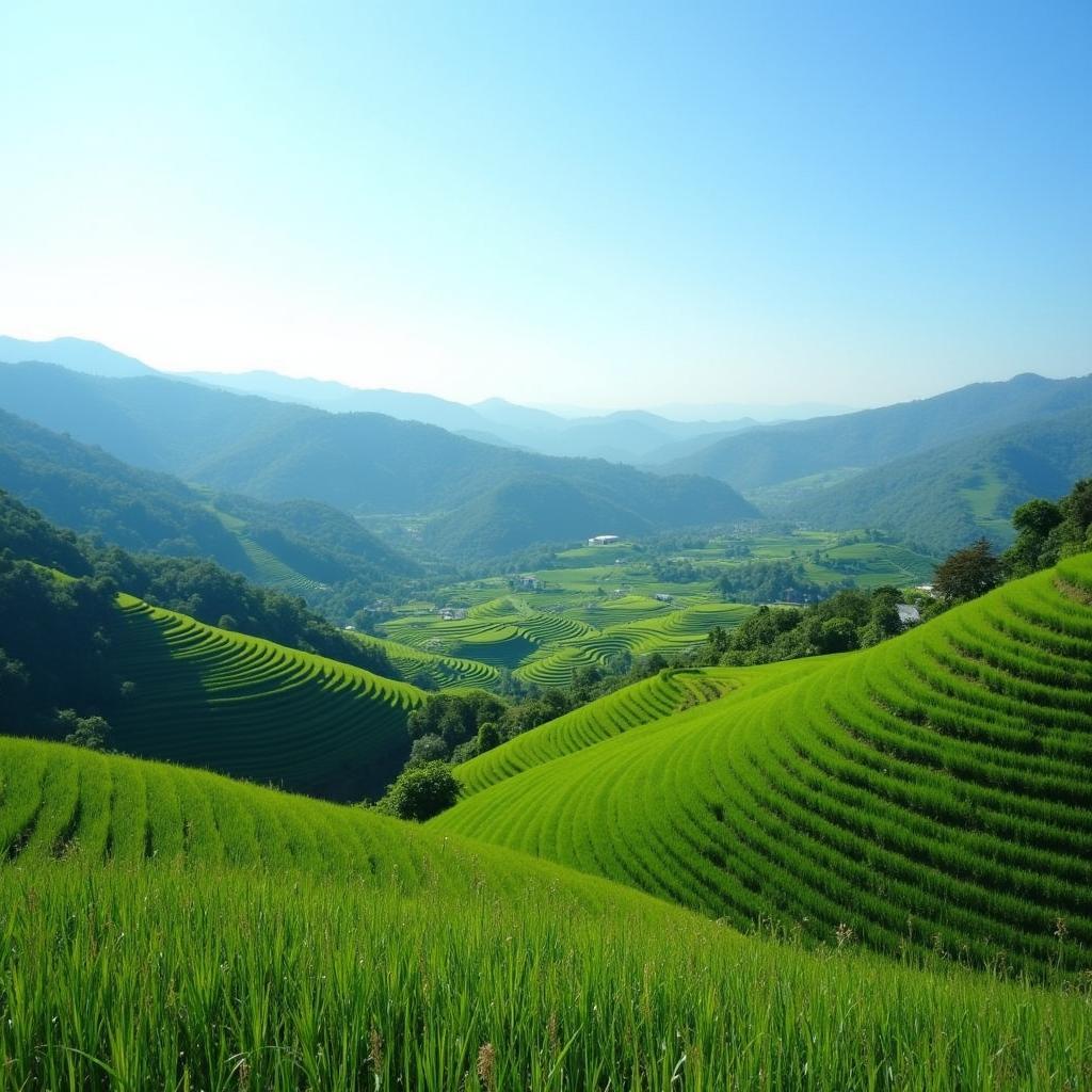 Vẻ đẹp hùng vĩ và yên bình của cảnh quan đồi núi tại xã Lạc Lương, huyện Yên Lập, tỉnh Phú Thọ với những mảng xanh bạt ngàn.