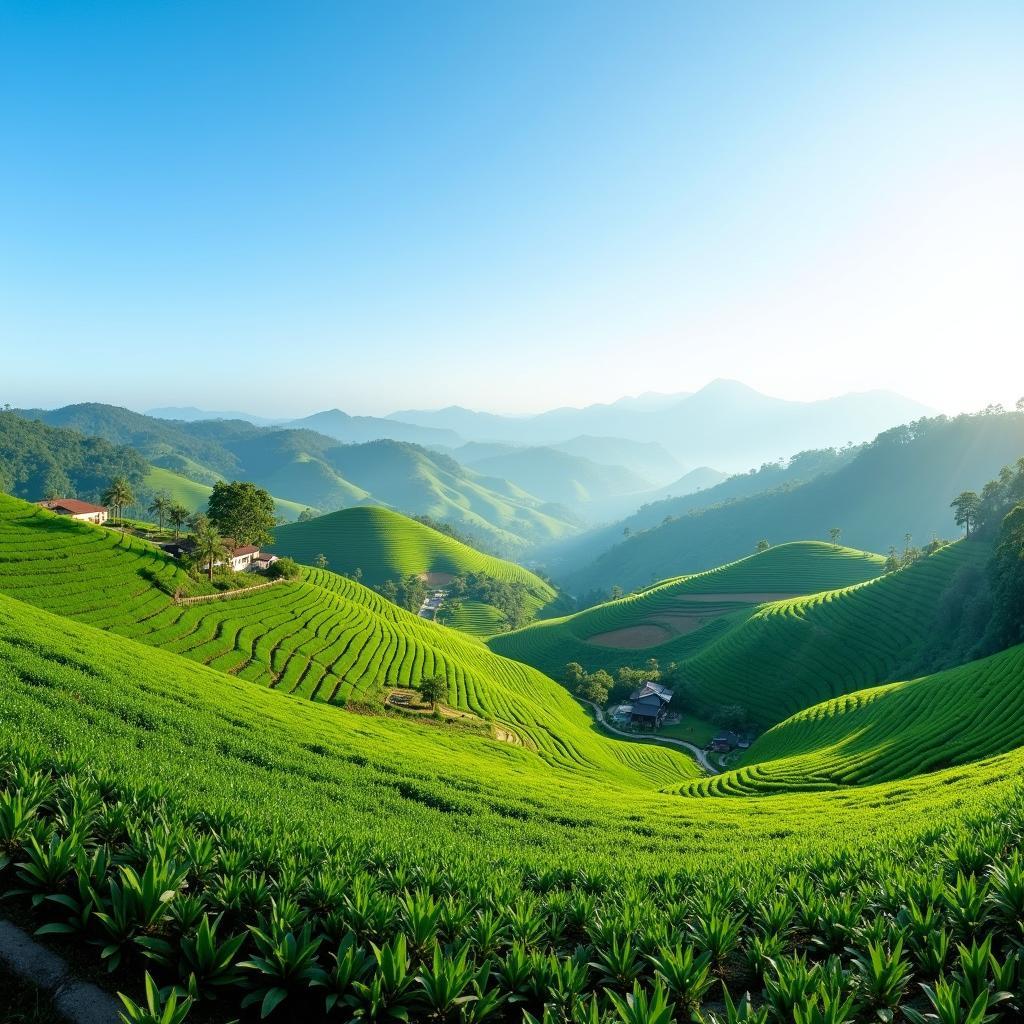 Toàn cảnh xã Phổ Thông, Thái Nguyên với những đồi chè xanh mướt và thung lũng yên bình.