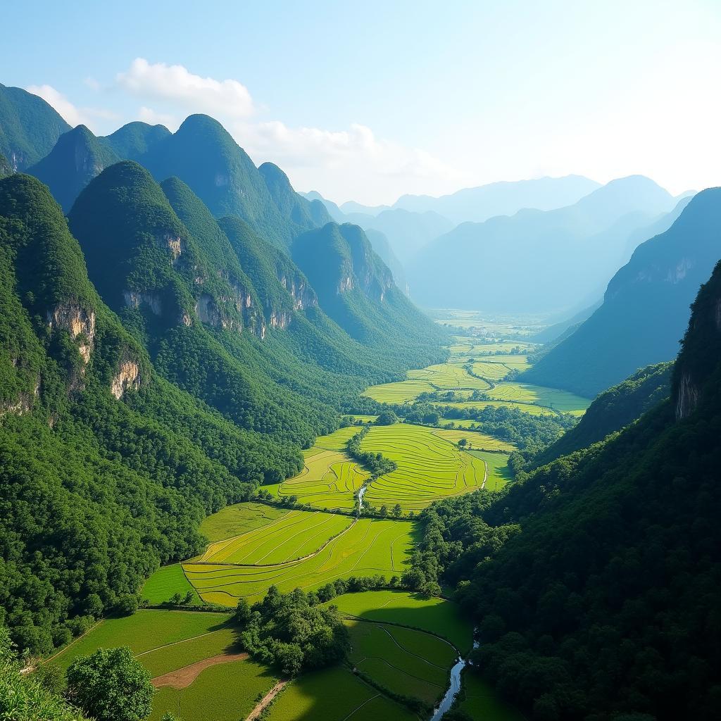 Khung cảnh núi rừng hùng vĩ và ruộng bậc thang tại Xã Đường Thượng huyện Lâm Bình Tuyên Quang