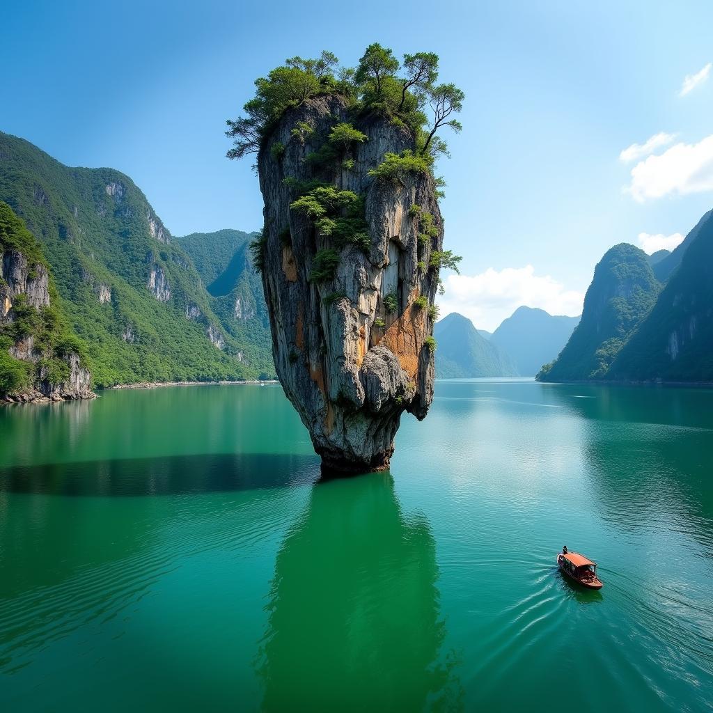 Vẻ đẹp hùng vĩ của Cọc Vài giữa lòng hồ Na Hang tại xã Thượng Lâm, tỉnh Tuyên Quang, một điểm đến không thể bỏ lỡ.