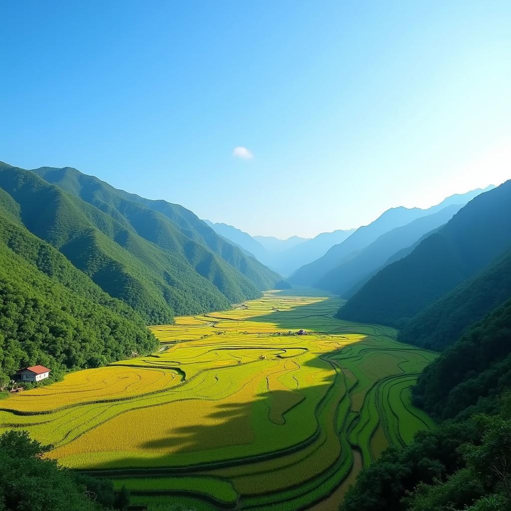 Cảnh quan thiên nhiên yên bình với ruộng bậc thang tại Xã Lâm Giang, Tỉnh Lào Cai