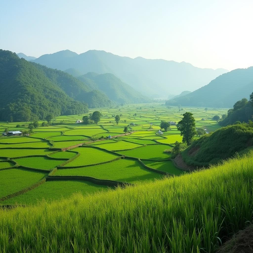 Toàn cảnh cảnh quan làng quê Xã Thanh Liêm, Tỉnh Hà Nam với đồng bằng và đồi thấp