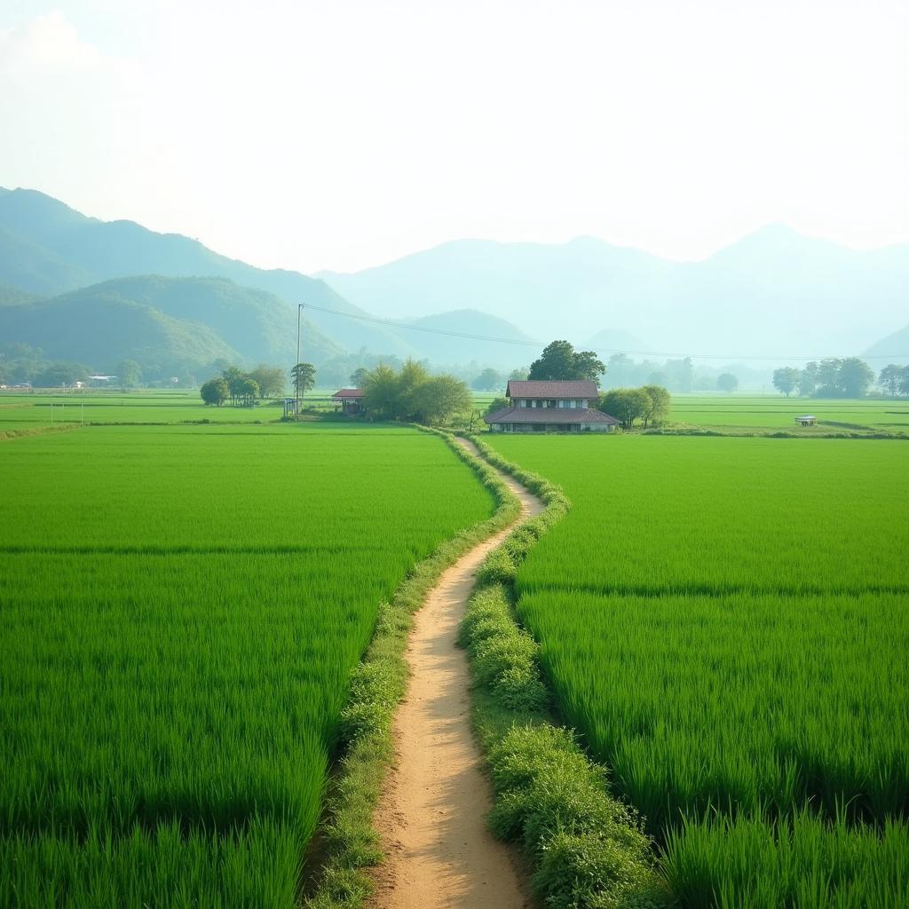 Canh quan nong thon yen binh tai Xa Son Duong Tuyen Quang voi dong lua xanh muot duong lang uon luon