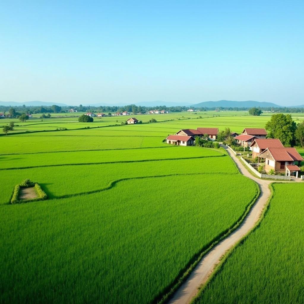 Canh quan lang que yen binh tai Xa Tam Xuan, Huyen Nui Thanh voi nhung canh dong lua xanh muot.