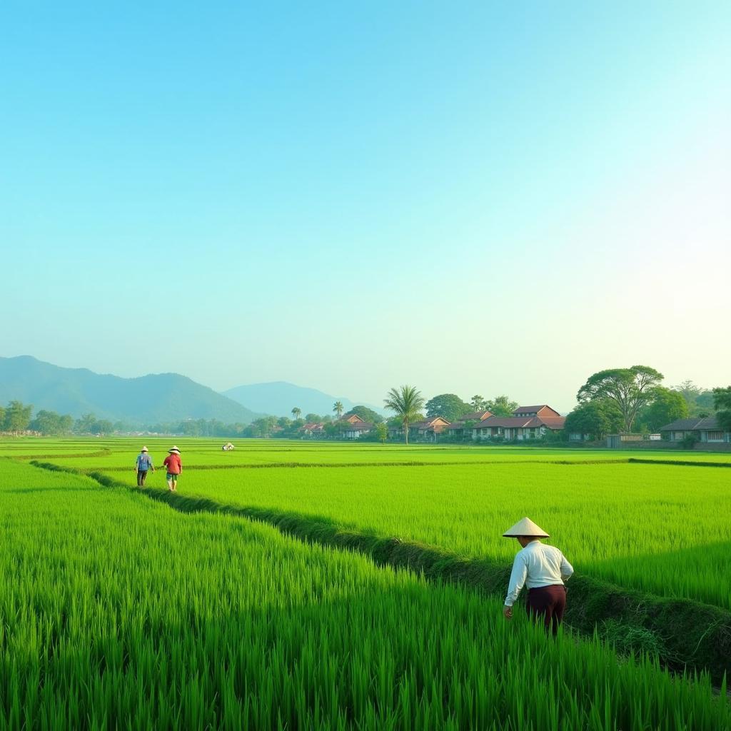 Toàn cảnh cánh đồng lúa xanh mướt và cuộc sống bình dị của người nông dân xã Tam Dương Bắc, Phú Thọ.