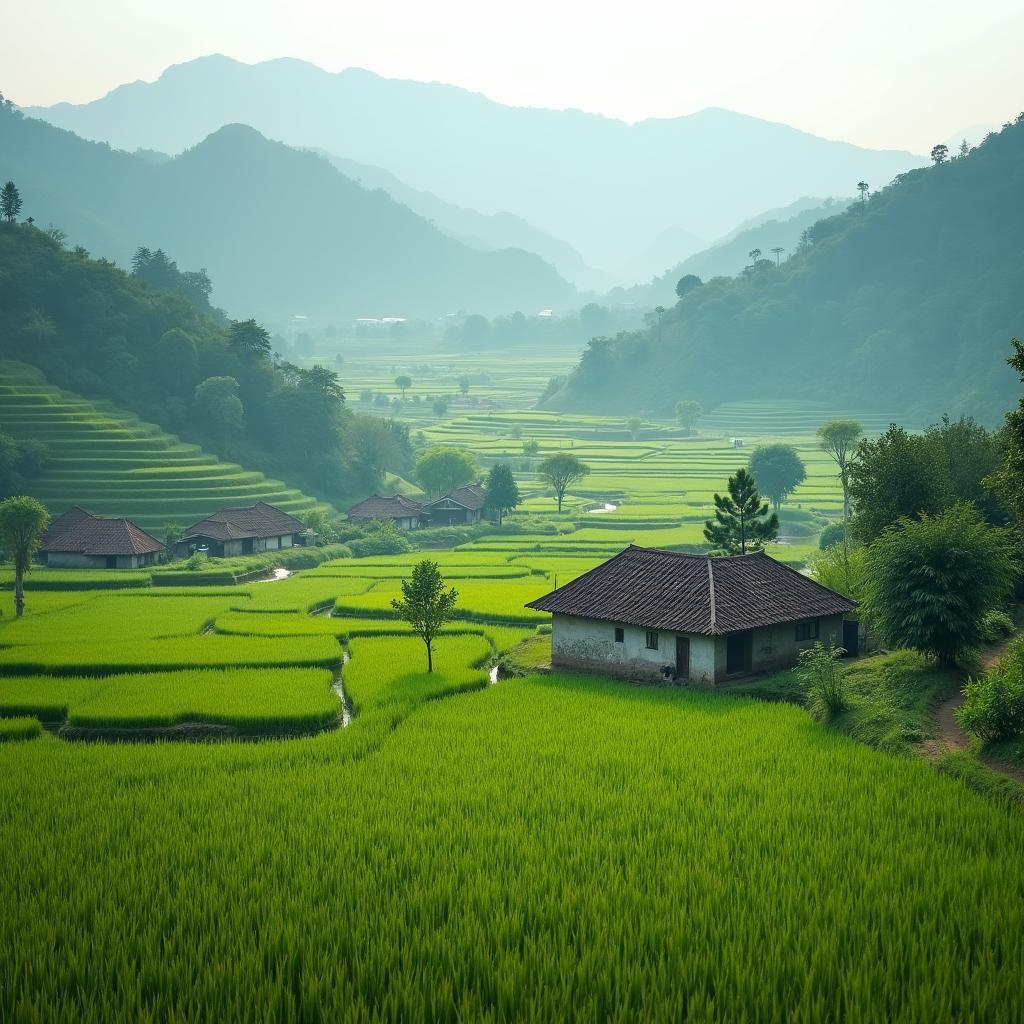 Ve dep yen binh o Xa Nhan Ly voi nha san truyen thong va ruong lua
