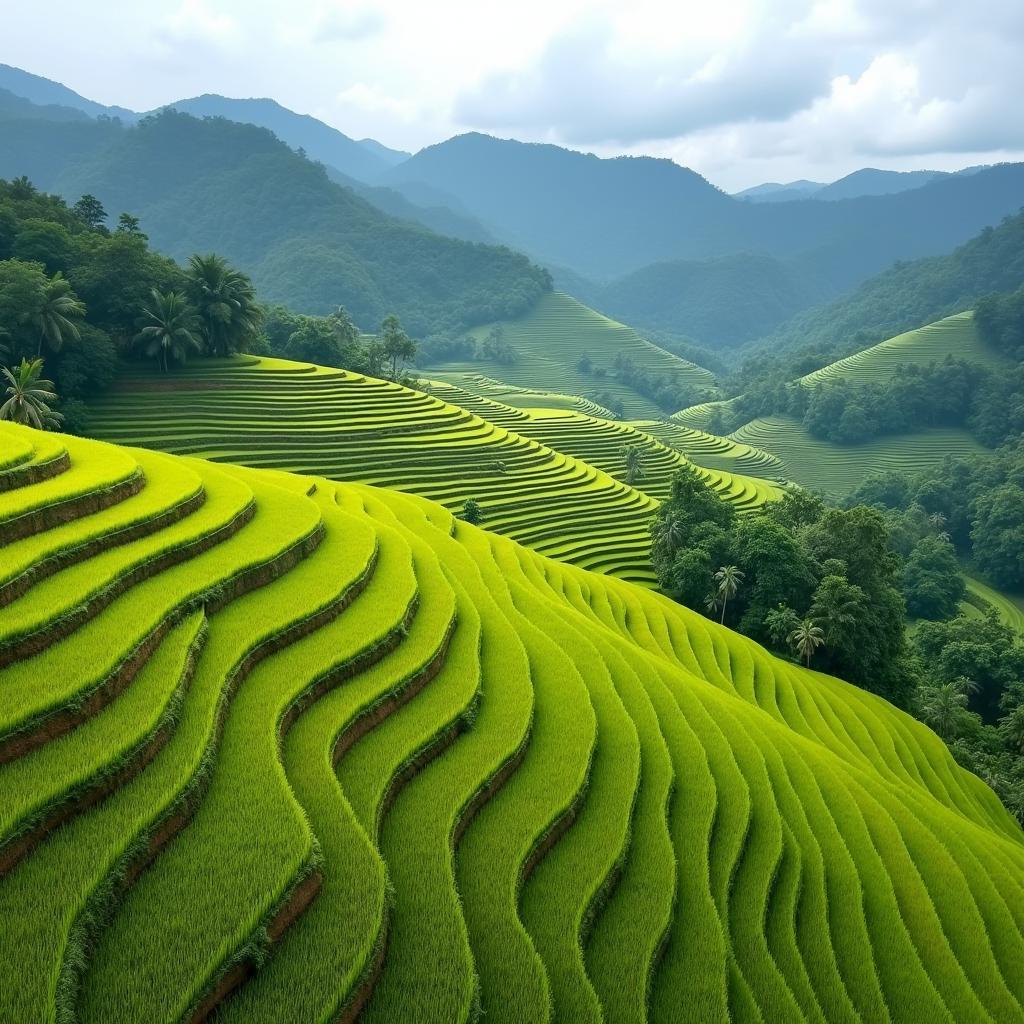 Canh quan tuyet dep cua xa Cho Don, Thai Nguyen voi nhung thua ruong bac thang uon luon va nui non hung vi