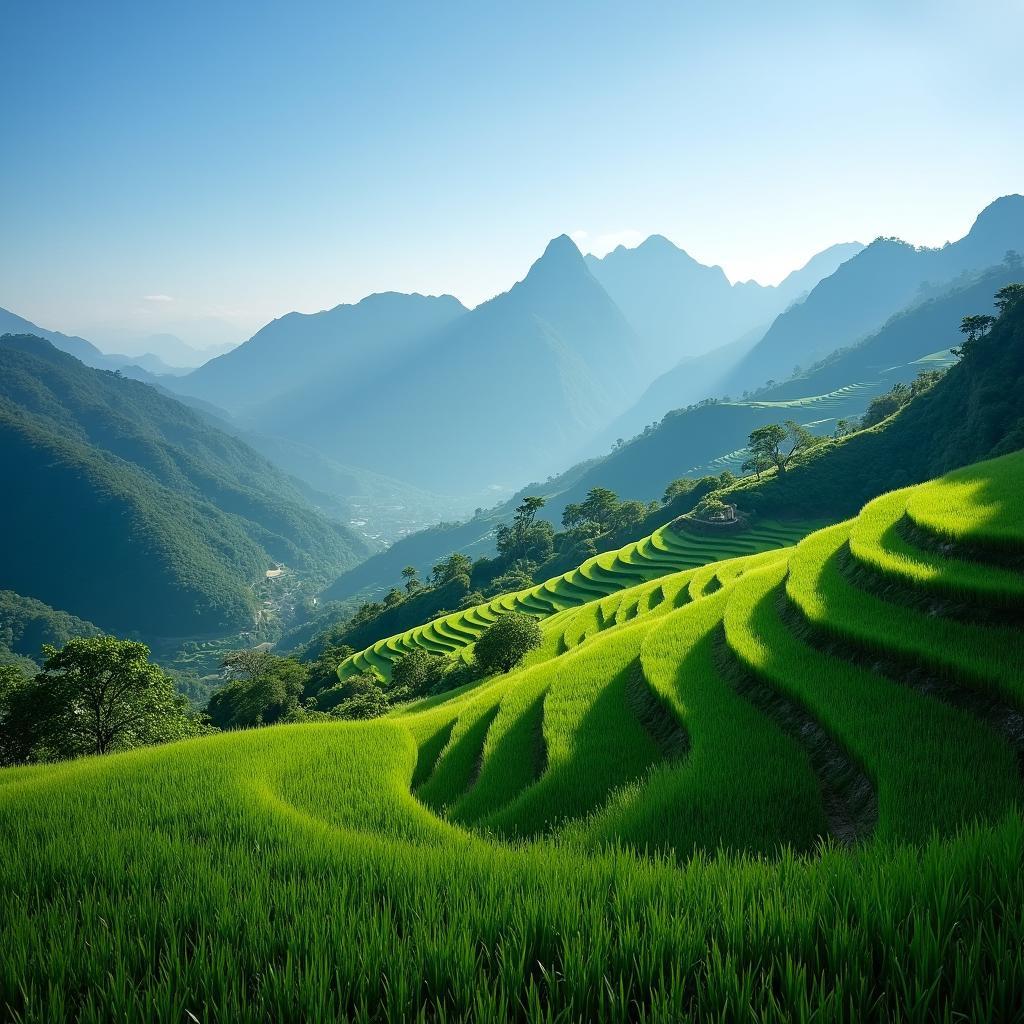 Khung cảnh hùng vĩ với núi non và ruộng bậc thang tại Xã Sơn Thủy, Tỉnh Tuyên Quang