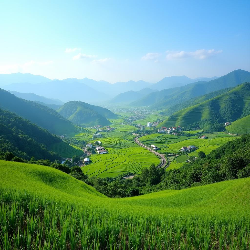 Toàn cảnh vẻ đẹp hoang sơ của xã Nghiên Loan tỉnh Thái Nguyên với những thửa ruộng bậc thang và núi non hùng vĩ