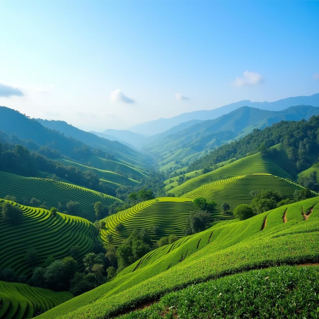 Toàn cảnh xã Yên Cường, tỉnh Tuyên Quang nhìn từ trên cao với những ngọn đồi xanh mướt và những thửa ruộng bậc thang uốn lượn thơ mộng.
