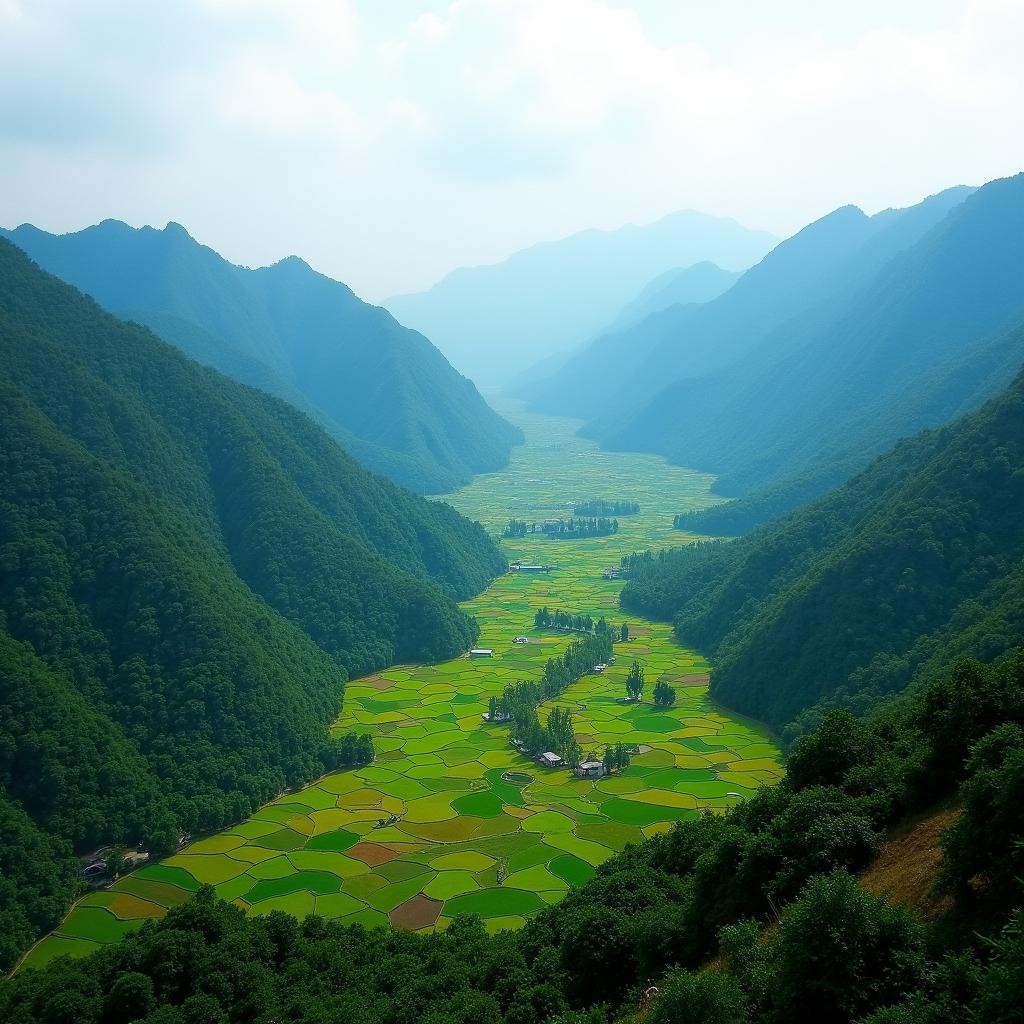 Cảnh quan thiên nhiên hùng vĩ và bình yên của Xã Dương Quỳ, Tỉnh Lào Cai với núi rừng và ruộng đồng