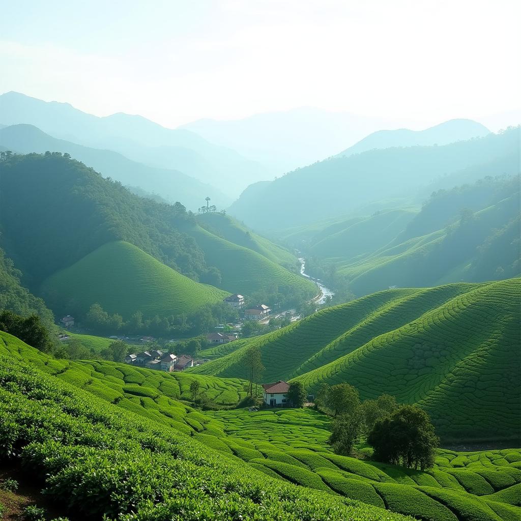 Phong cảnh yên bình của Xã Xuân Vân Tỉnh Tuyên Quang với đồi chè xanh mướt và thung lũng