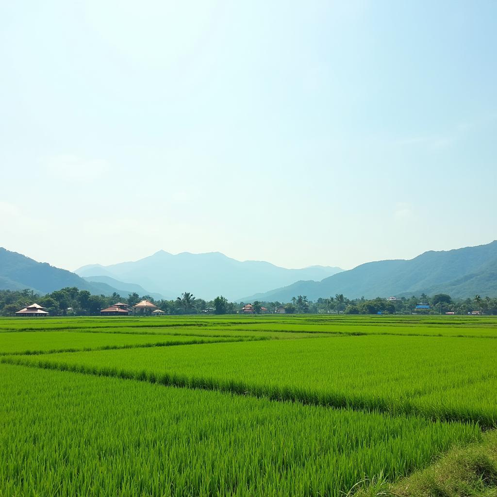 Canh quan thanh binh cua Xa Tan Thanh Tinh Tuyen Quang voi dong ruong va nui non.