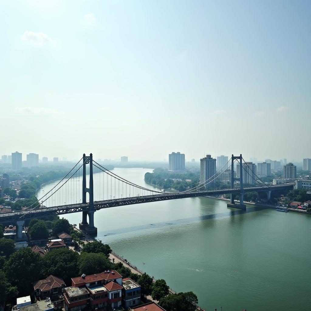 Cầu Vĩnh Tuy nối liền Quận Hai Bà Trưng và Long Biên nhìn từ Phường Vĩnh Tuy