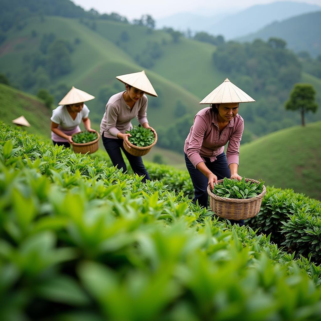 Người dân thu hoạch chè tại Xã Xuân Vân Tỉnh Tuyên Quang