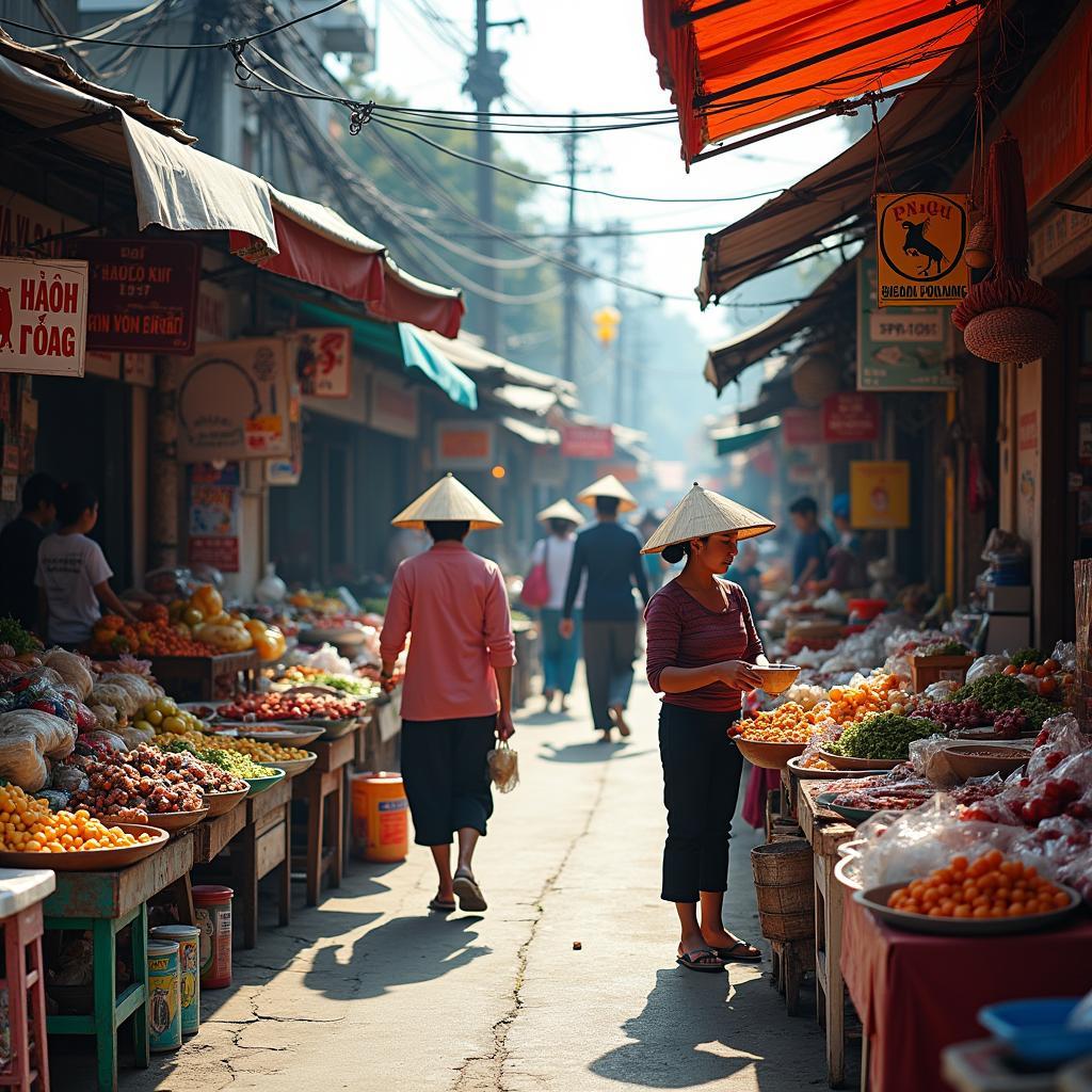 Hoạt động mua bán tấp nập tại chợ dân sinh, thể hiện đời sống kinh tế Phường Bình Thuận