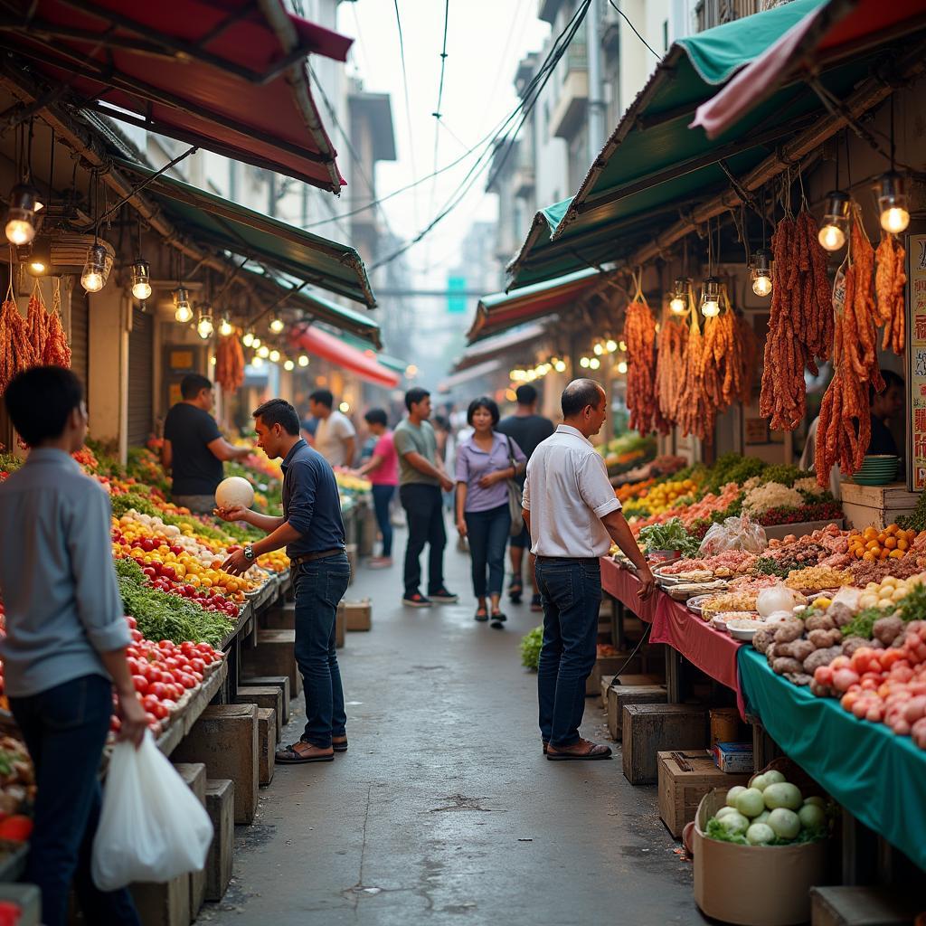 Hình ảnh Chợ Hưng Long Bình Chánh sầm uất, một trung tâm giao thương quan trọng tại xã Hưng Long.