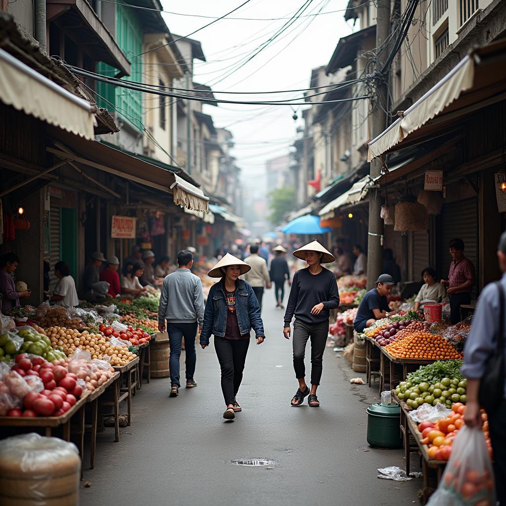Khung cảnh nhộn nhịp mua bán tại Chợ La Cả Phường Dương Nội Hà Đông