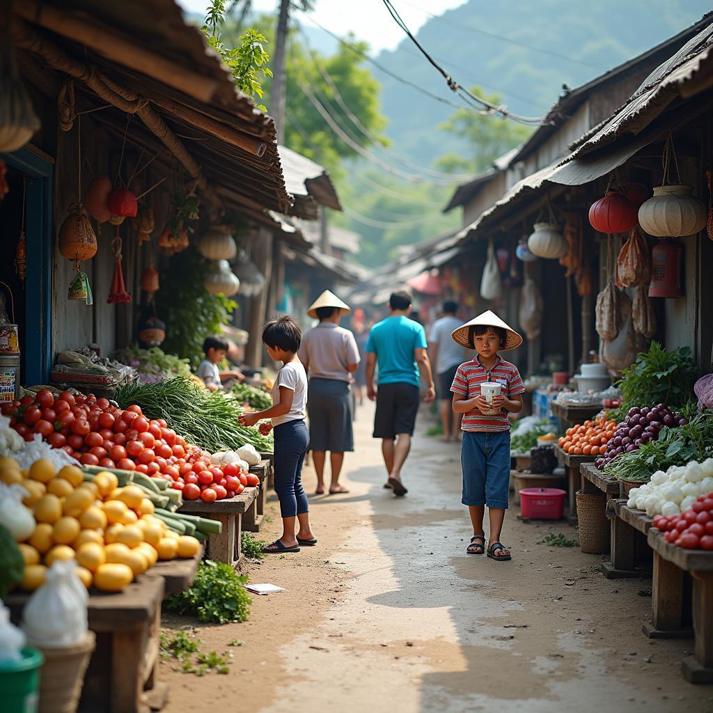 Hoạt động mua bán tại chợ làng ở Xã Phúc Lộc, Huyện Phúc Thọ với người dân giao thương