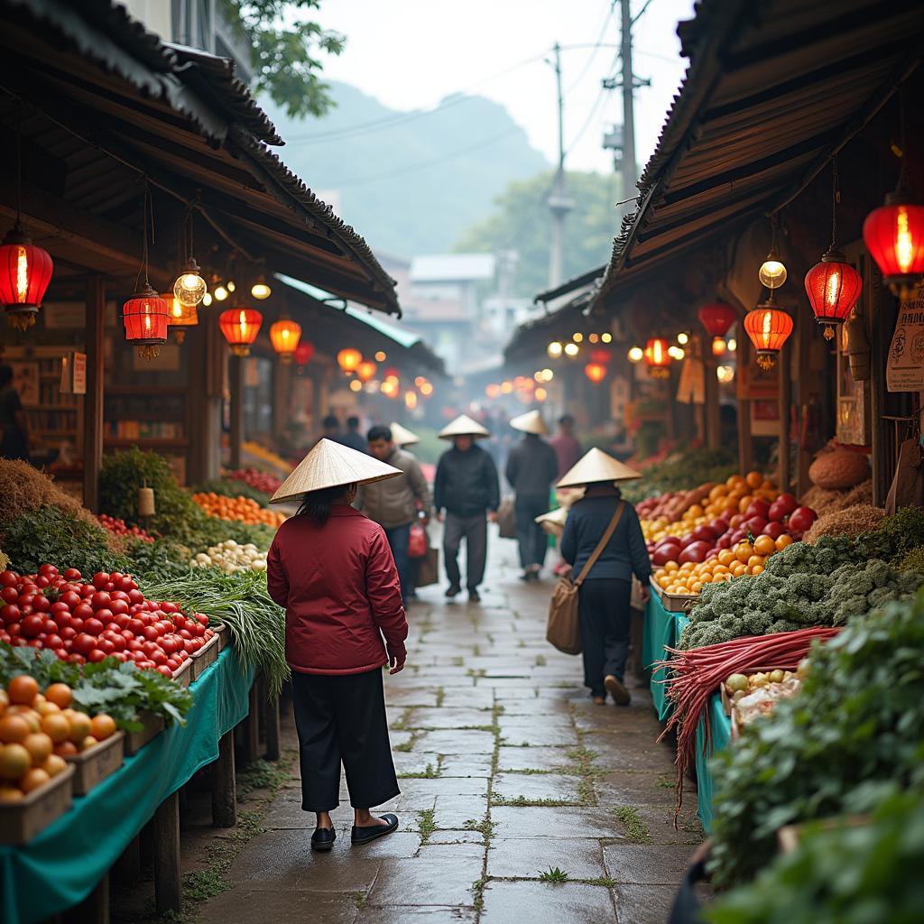 Khung cảnh Chợ Long Yên Ninh Bình sôi động phản ánh văn hóa địa phương và nhịp sống bình dị