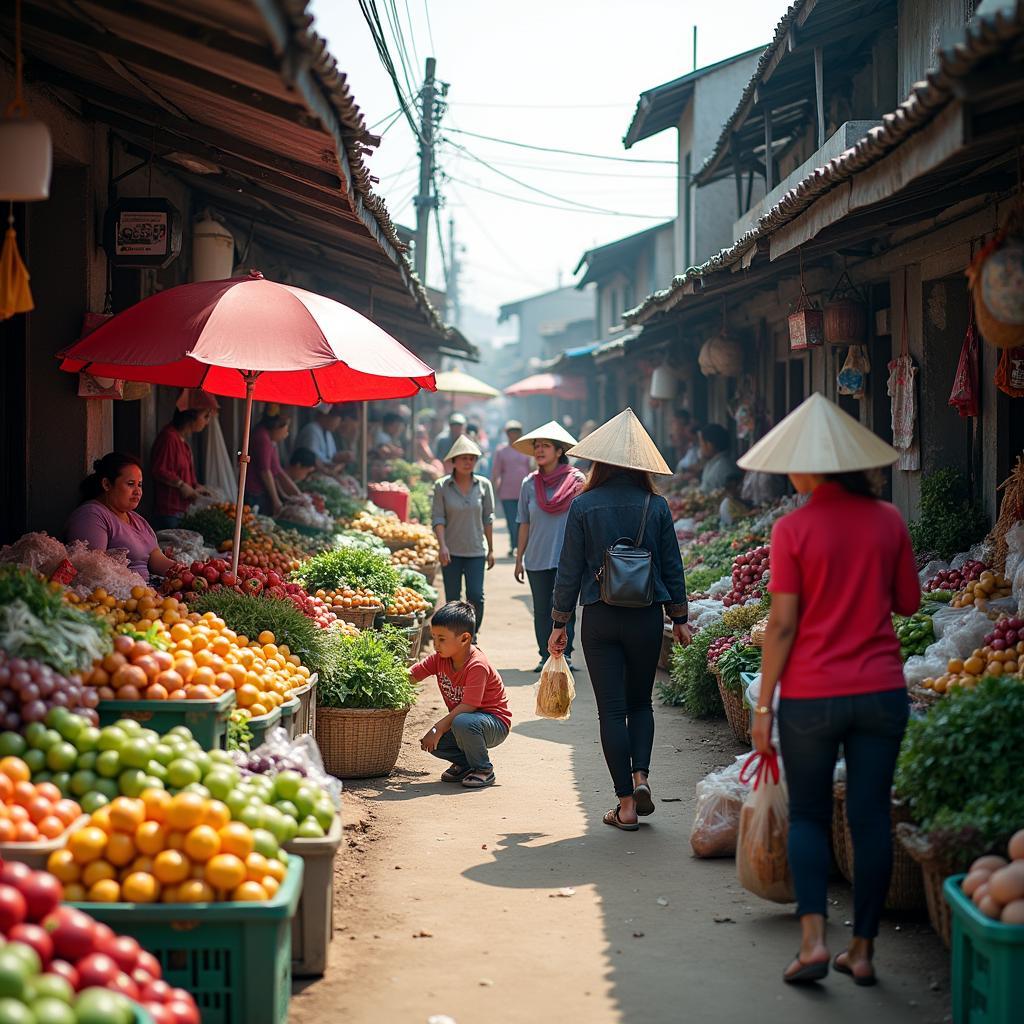 Chợ truyền thống Xã Phước Hòa nhộn nhịp buổi sáng