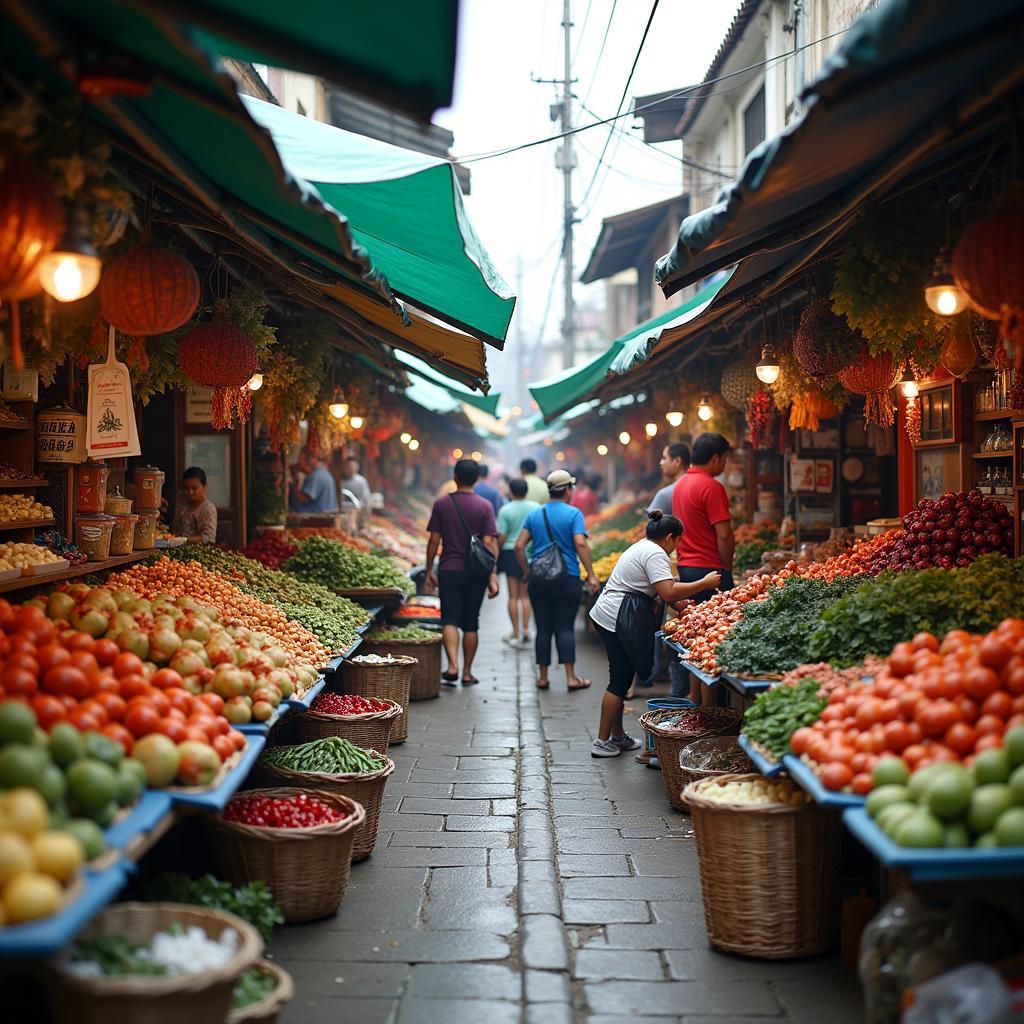 Toan canh cho Rach Soi tap nap mua ban voi nhieu loai hang hoa da dang