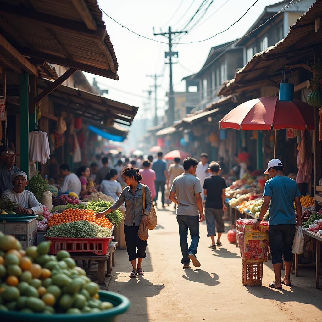 Hinh anh khu cho xa Thuong Tan, noi dien ra cac hoat dong mua ban, sinh hoat hang ngay cua nguoi dan