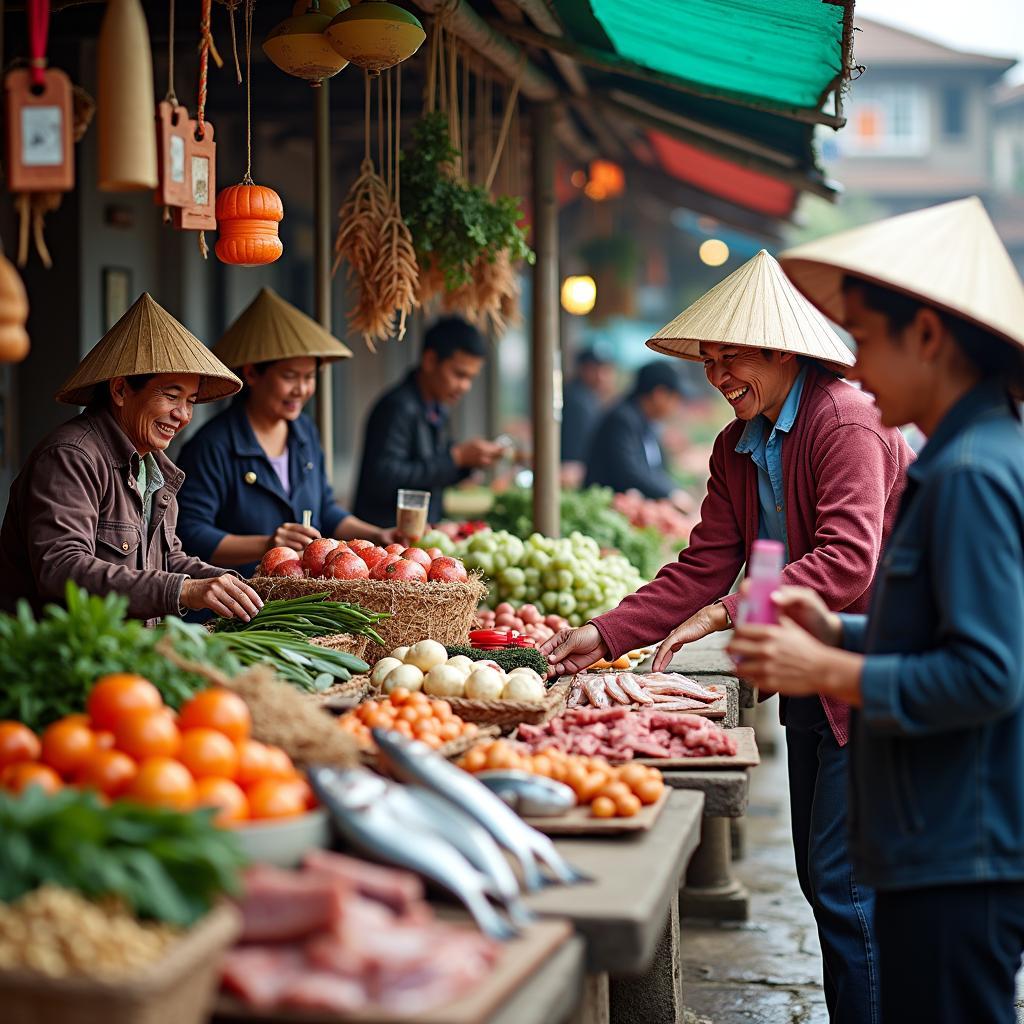 Khung cảnh tấp nập, sống động tại Chợ Yên Tiền Phong Mê Linh Hà Nội.