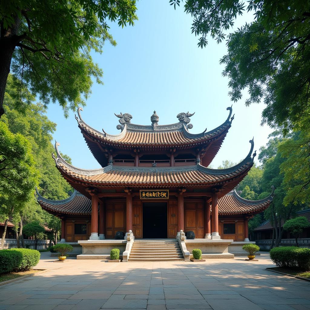 Toàn cảnh Chùa Đại Bi cổ kính tại xã Cao Đức, Bắc Ninh với kiến trúc mái ngói cong vút đặc trưng.