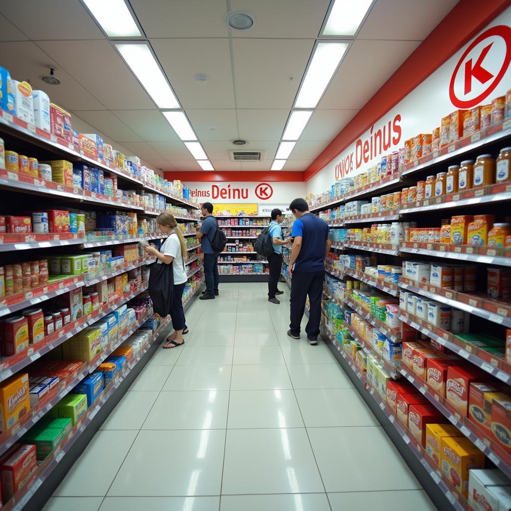 Cua hang Circle K Phan Xich Long noi that sach se, sap xep gon gang, khach hang dang mua sam