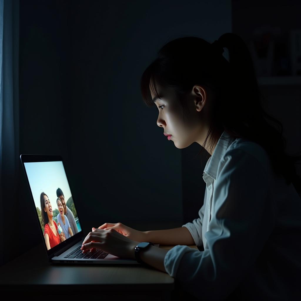 Một cô gái trẻ cảm thấy buồn và cô đơn khi so sánh cuộc sống của mình với bạn bè trên Facebook.