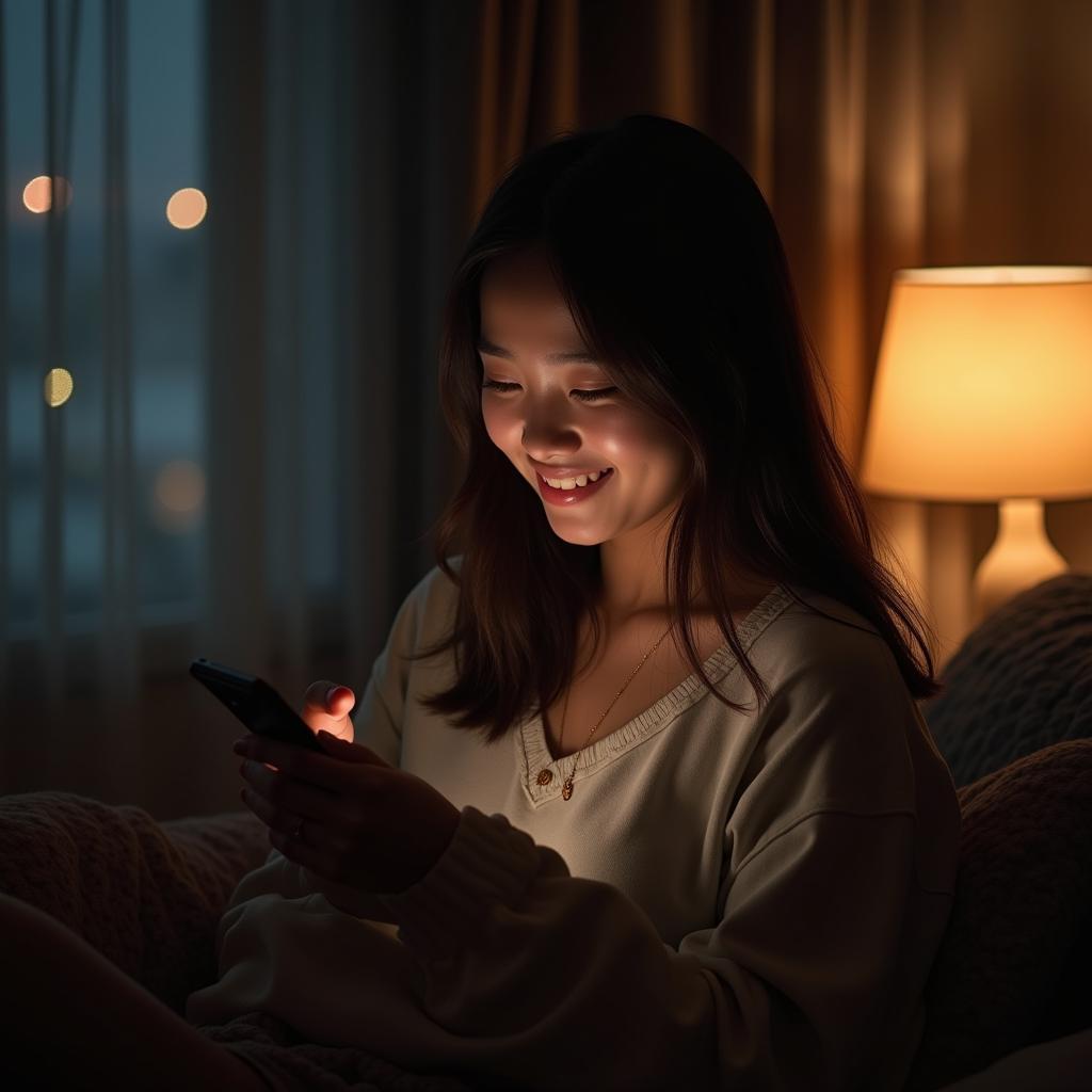 Cô gái mỉm cười khi đọc quote động viên từ bạn thân lúc đang đi làm xa nhà