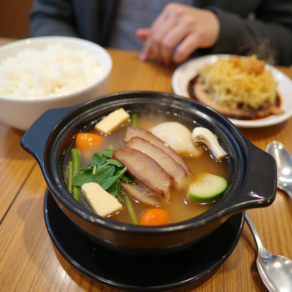 Hinh anh mon com lau mini voi noi lau nong hoi va com trang tai quan Lil Sago