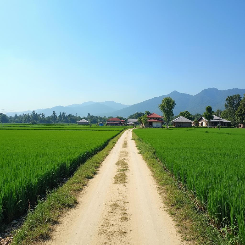 Hình ảnh con đường làng mộc mạc và thanh bình dẫn vào trung tâm xã Biển Động, Bắc Ninh