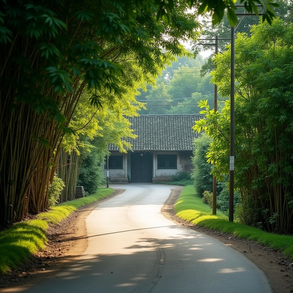 Con đường làng quê yên bình rợp bóng cây xanh mát tại Xã Nam Dương, huyện Lương Tài.