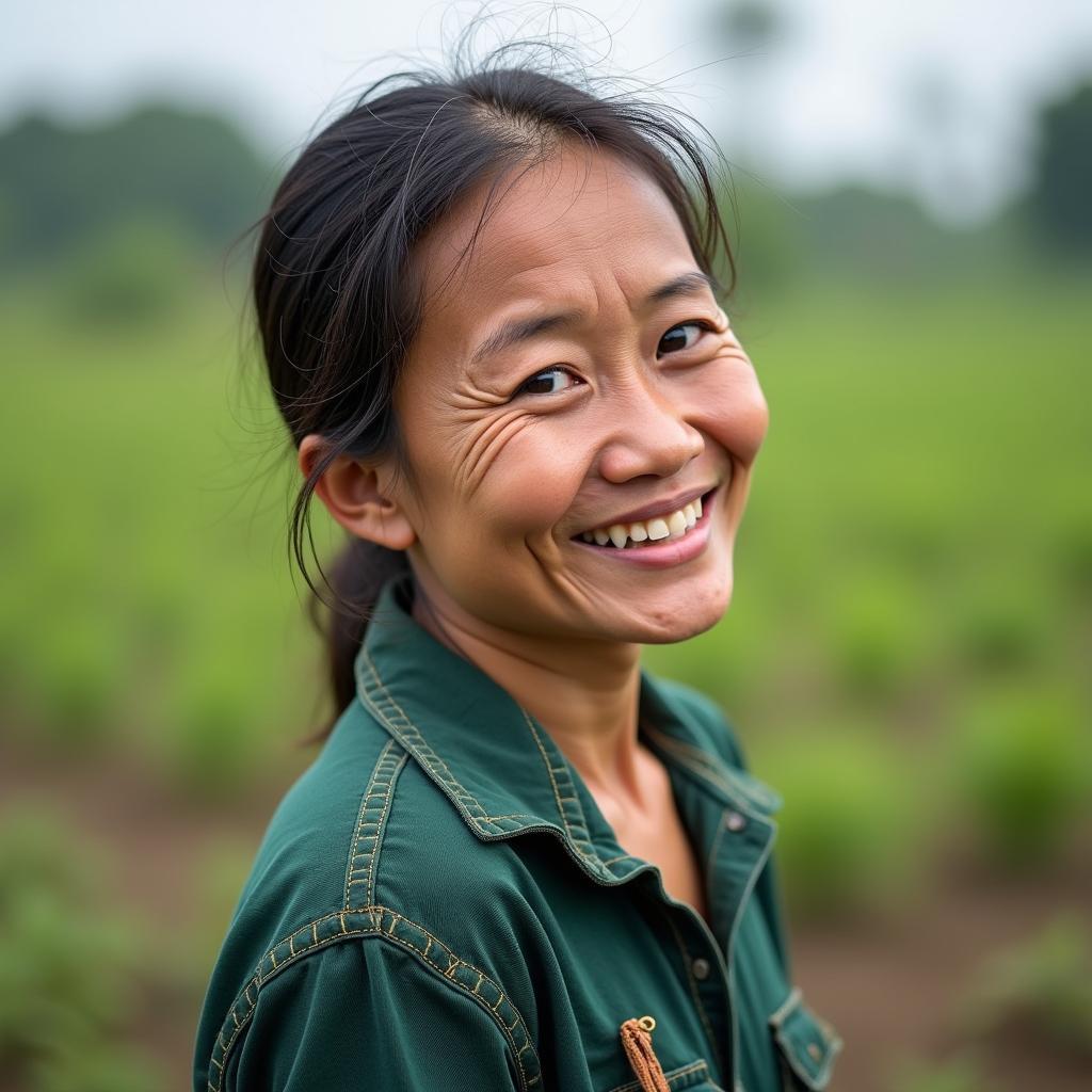 Chân dung một người nông dân xã Tiên Tiến, tỉnh Hưng Yên với nụ cười hiền hậu, phản ánh sự chân chất và mến khách của người dân địa phương