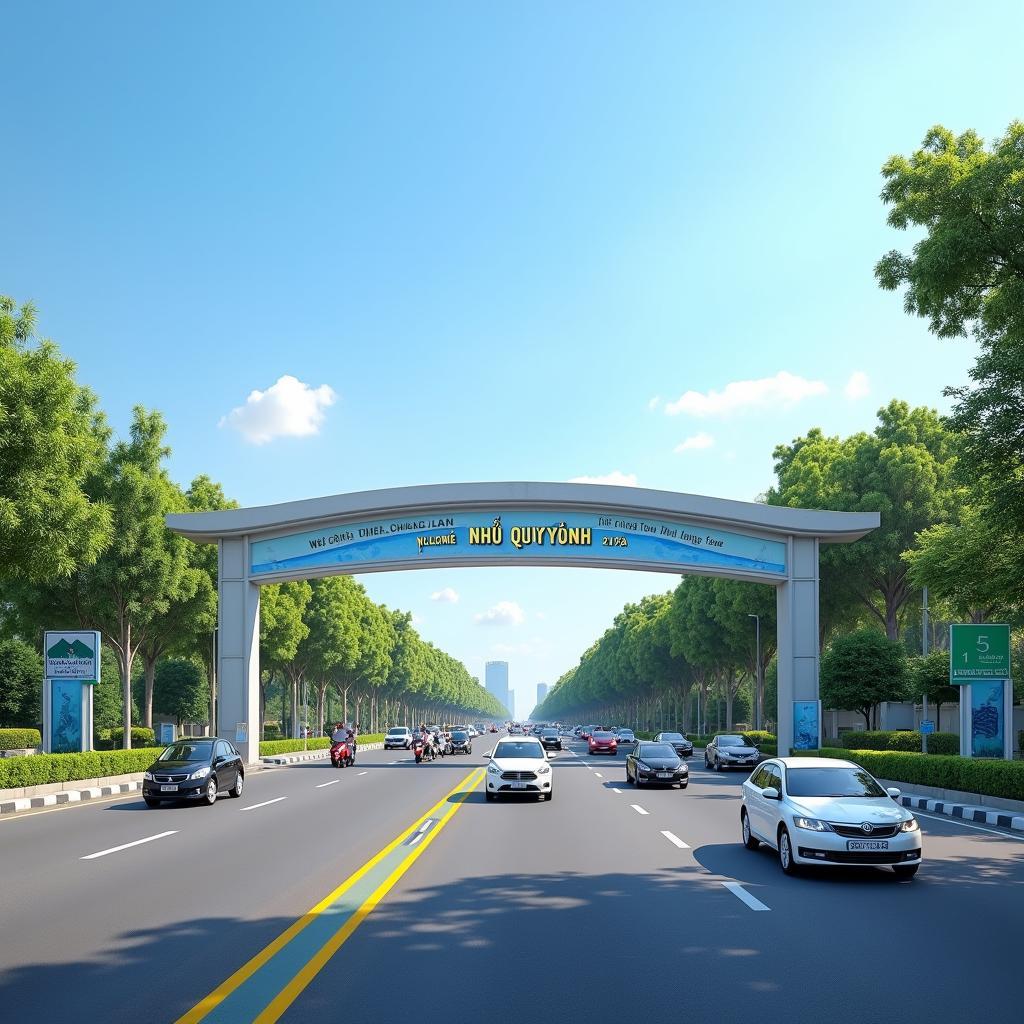 Cổng chào thị trấn Như Quỳnh, tỉnh Hưng Yên sầm uất và hiện đại nằm trên trục Quốc lộ 5A