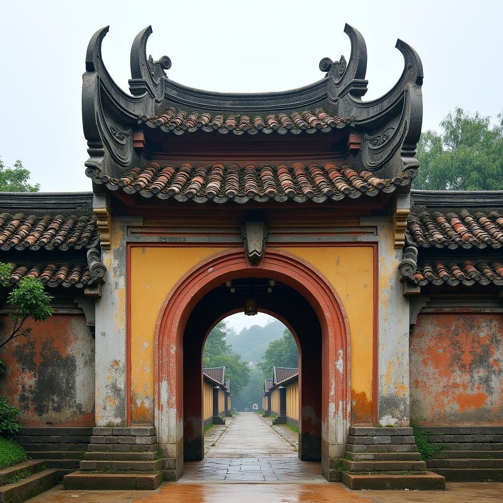 Cổng làng cổ kính mang đậm nét kiến trúc truyền thống tại một thôn thuộc xã Trường Sơn, Bắc Ninh