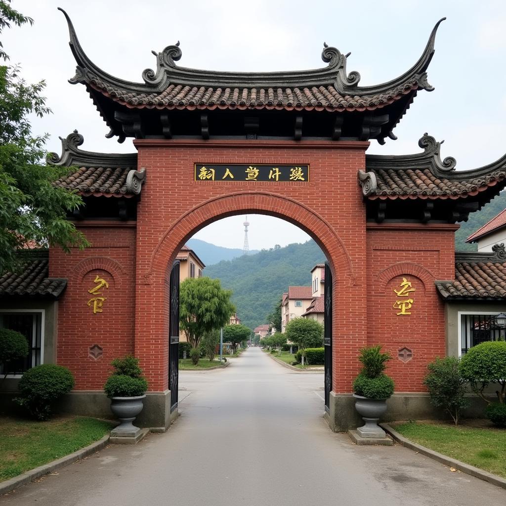 Cổng làng văn hóa truyền thống tại một khu dân cư ở Phường Nghĩa Phương, Bắc Ninh, thể hiện nét đẹp văn hóa Kinh Bắc