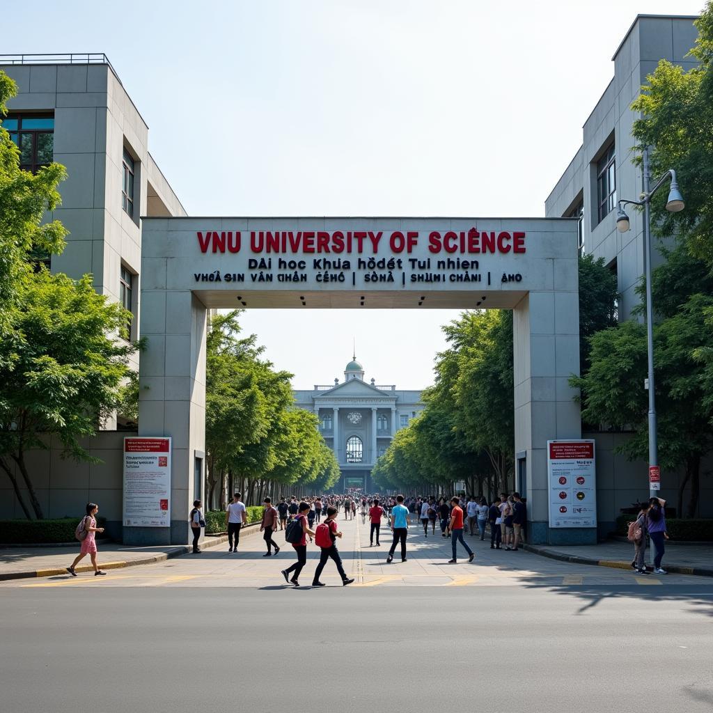 Cổng trường Đại học Khoa học Tự nhiên gần phố Lương Thế Vinh, một địa điểm quan trọng của khu vực