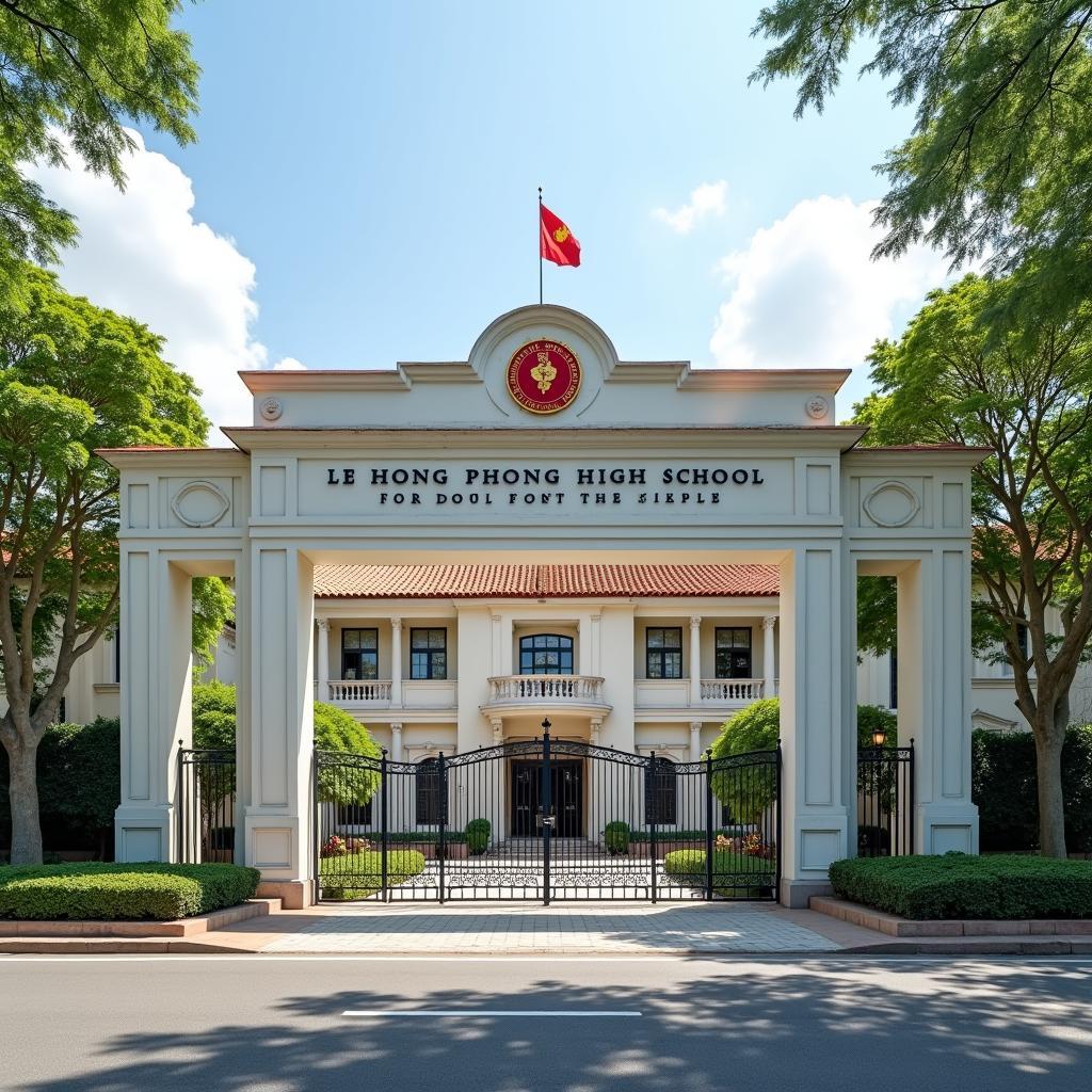 Cổng chính uy nghi của Trường THPT Chuyên Lê Hồng Phong tại thành phố Nam Định, biểu tượng của giáo dục đỉnh cao
