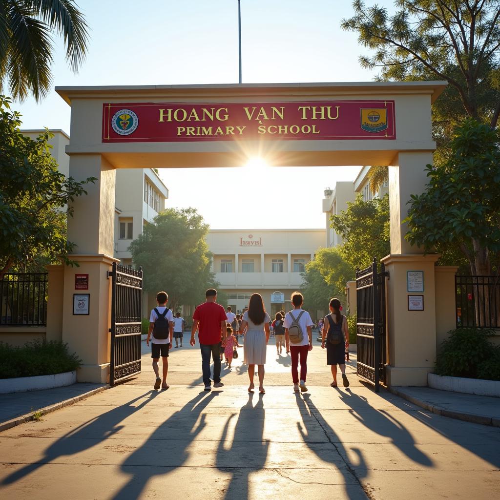Cổng chính Trường Tiểu học Hoàng Văn Thụ, TP. HCM với không gian khang trang và an toàn cho học sinh