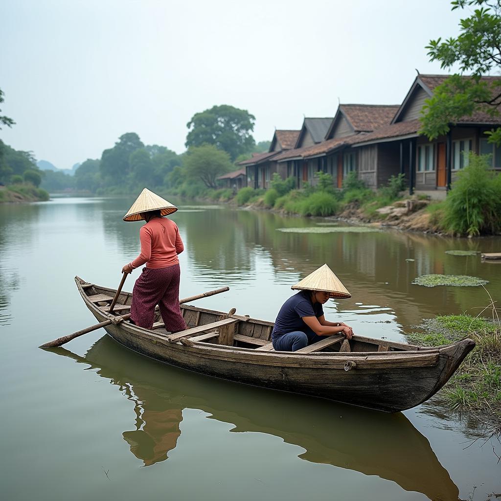 Hình ảnh cuộc sống bình dị của người dân xã Bằng Luân, tỉnh Phú Thọ bên cạnh dòng sông Lô hiền hòa thơ mộng