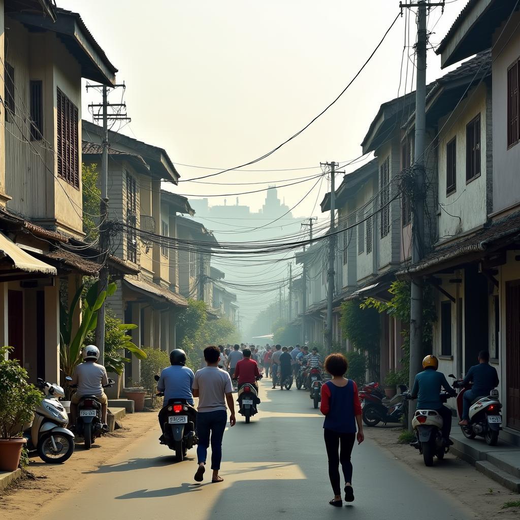 Hình ảnh cuộc sống đời thường tại xã Văn Môn, Bắc Ninh, thể hiện sự giao thoa giữa nét truyền thống và nhịp sống công nghiệp.