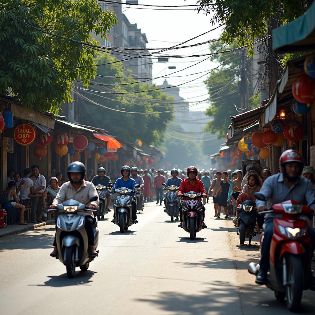 Cuộc sống đời thường nhộn nhịp với các cửa hàng buôn bán trên Phố Bùi Ngọc Dương